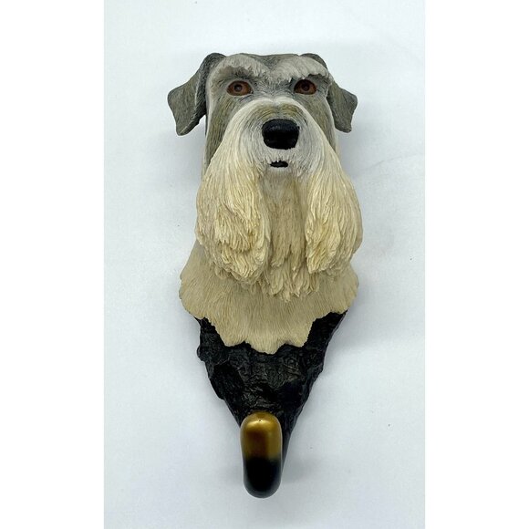 Schnauzer Dog Realistic Head Figurine Hook Gray Cream Heavy Large Leash Towel - Picture 1 of 6